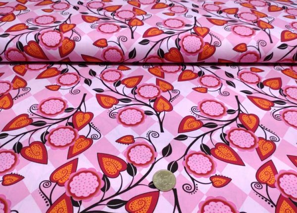 Alisia cotton poplin pink fabric with flowers